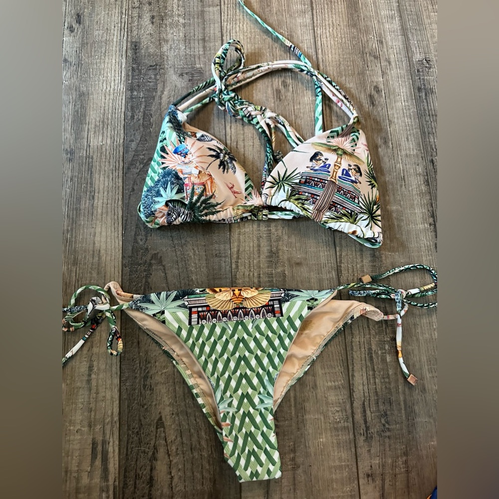 Rachel Roy swimwear tropical BIKINI Small NWOT lightly padded scrunch butt